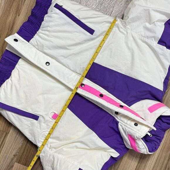Vintage Sz M 10/12 Purple White Ski Suit Jacket Overall Pants 80s St John’s Bay - Picture 14 of 16
